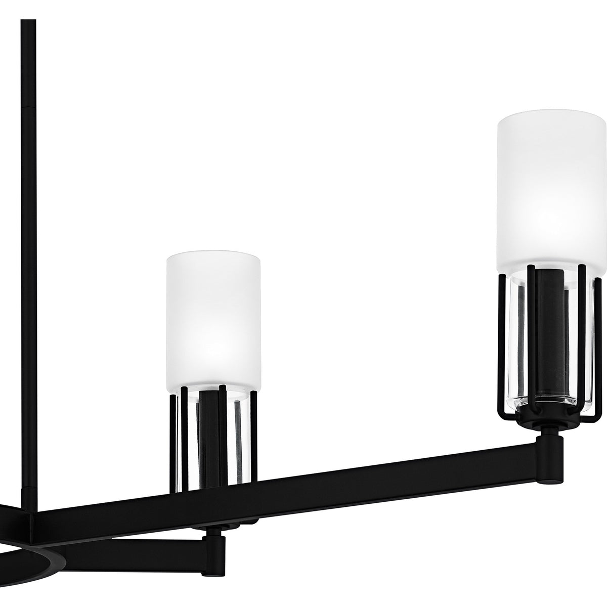 Quoizel Cruz 48in 6-Light Island Chandelier | Transitional Matte Black and Clear Etched Glass | Kitchen Island | Model CRZ648MBK