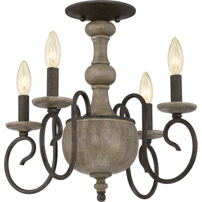 Quoizel Castile 18in 4-Light Semi-Flush Mount | Rustic Black and Wood | Dining Room & Foyer | 18 x 18 x 15.5 in | Model CS1718RK