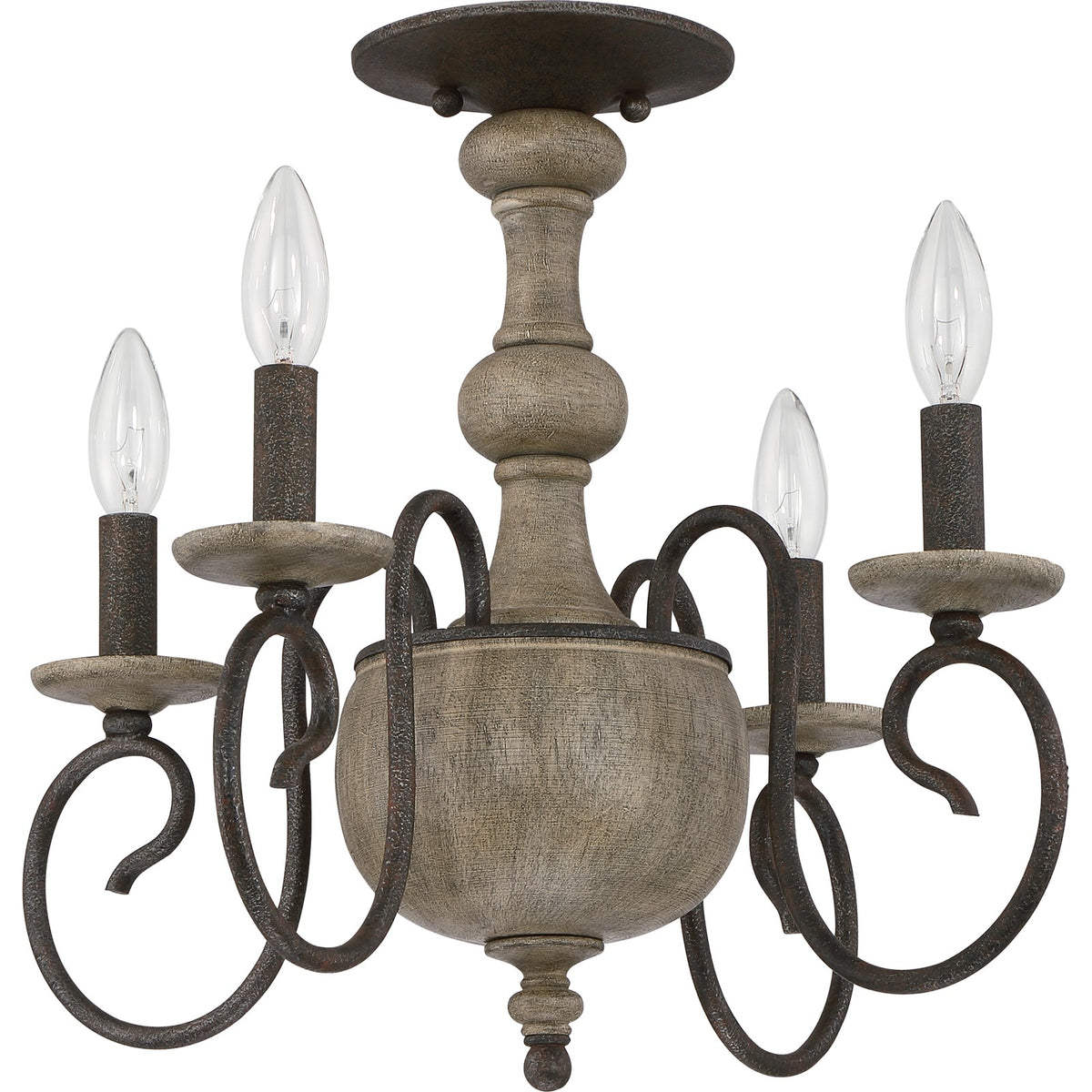 Quoizel Castile 18in 4-Light Semi-Flush Mount | Rustic Black and Wood | Dining Room & Foyer | 18 x 18 x 15.5 in | Model CS1718RK