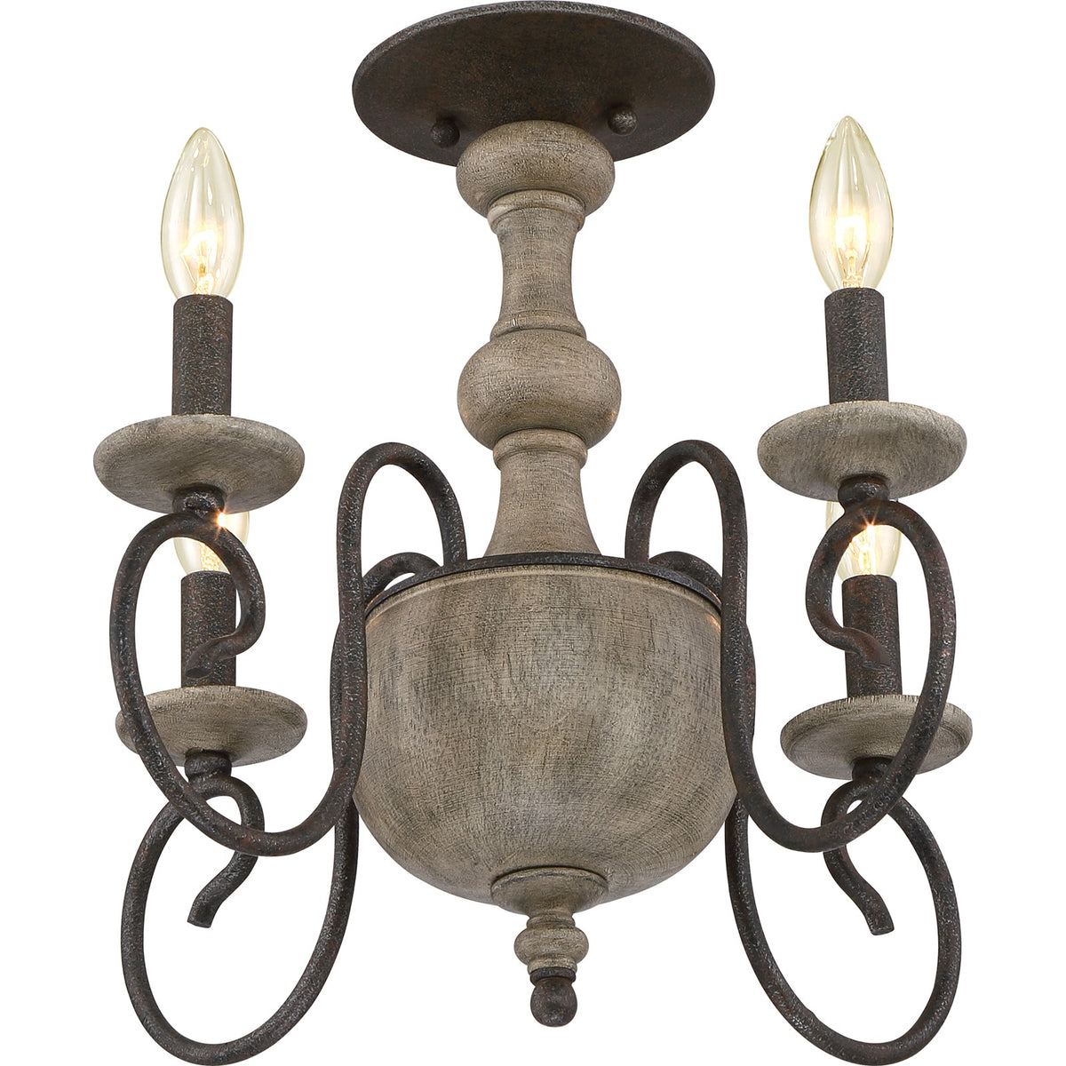 Quoizel Castile 18in 4-Light Semi-Flush Mount | Rustic Black and Wood | Dining Room & Foyer | 18 x 18 x 15.5 in | Model CS1718RK