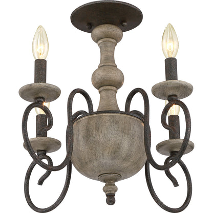 Quoizel Castile 18in 4-Light Semi-Flush Mount | Rustic Black and Wood | Dining Room & Foyer | 18 x 18 x 15.5 in | Model CS1718RK