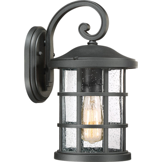 Quoizel Crusade 8in 1-Light Outdoor Wall Lantern | Craftsman Earth Black and Clear Seedy Glass | Entryway & Porch | Model CSE8408EK
