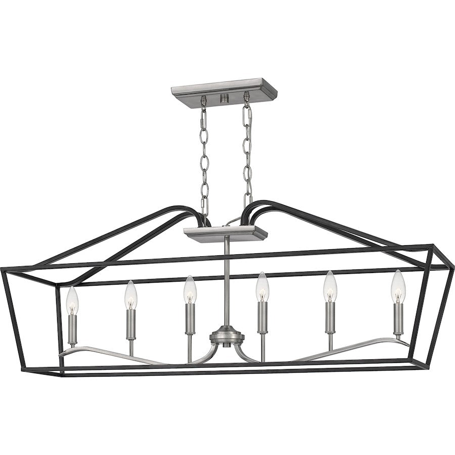 Quoizel Catalina Linear 6 Light Chandelier, Matte Black/Nickel Metal