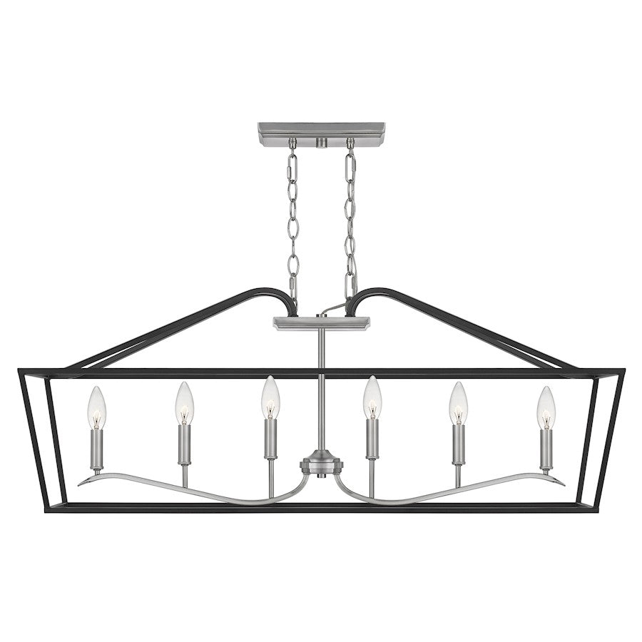 Quoizel Catalina Linear 6 Light Chandelier, Matte Black/Nickel Metal