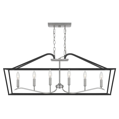 Quoizel Catalina Linear 6 Light Chandelier, Matte Black/Nickel Metal