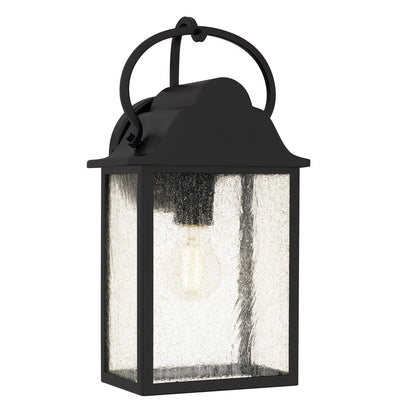 Quoizel Damian 15in 1-Light Outdoor Lantern | Traditional Matte Black and Clear Seedy Glass | Front Door & Porch | 7.5 x 6 x 15 in | Model DAM8307MBK