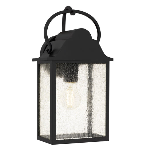 Quoizel Damian 15in 1-Light Outdoor Lantern | Traditional Matte Black and Clear Seedy Glass | Front Door & Porch | 7.5 x 6 x 15 in | Model DAM8307MBK