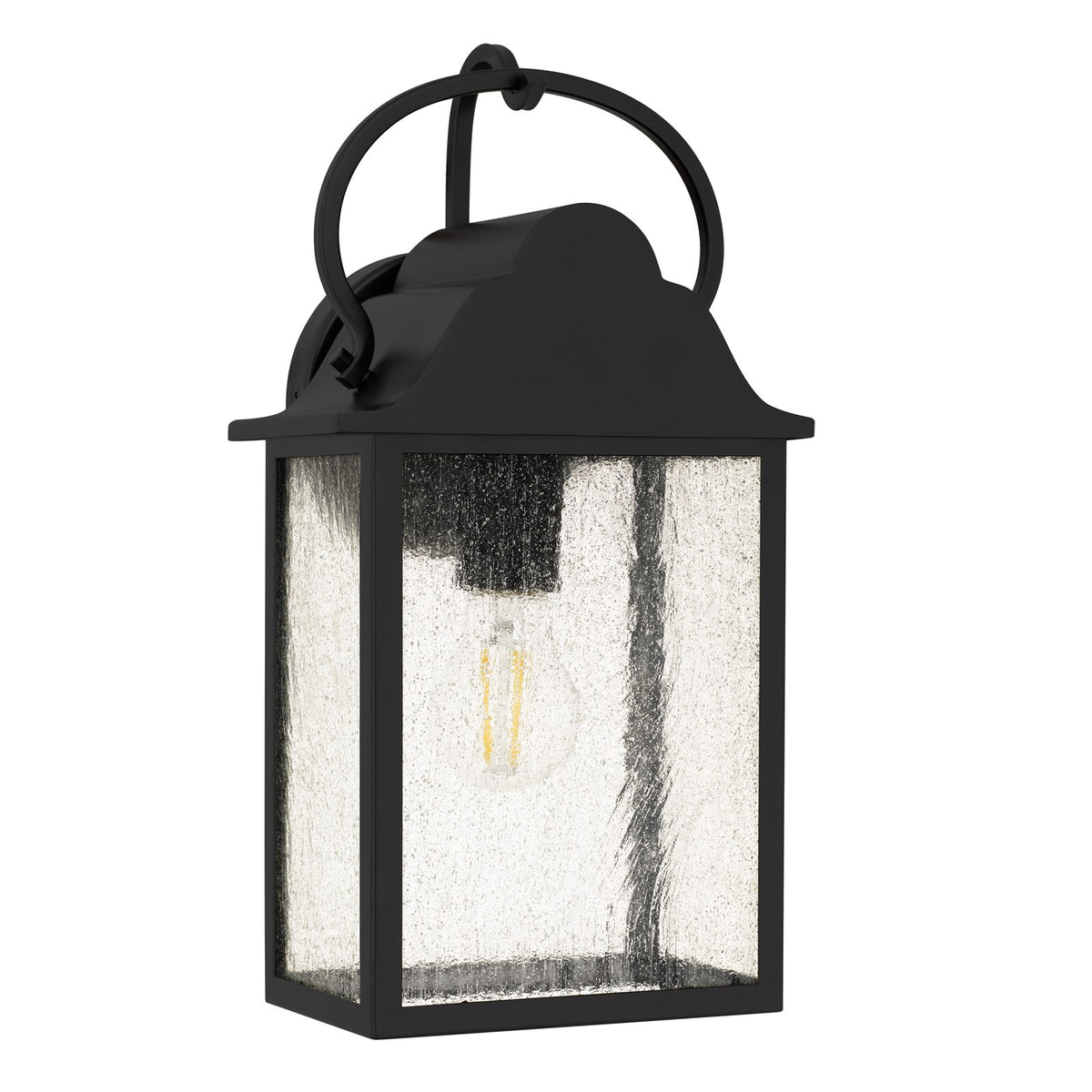 Quoizel Damian 15in 1-Light Outdoor Lantern | Traditional Matte Black and Clear Seedy Glass | Front Door & Porch | 7.5 x 6 x 15 in | Model DAM8307MBK