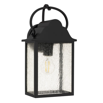 Quoizel Damian 15in 1-Light Outdoor Lantern | Traditional Matte Black and Clear Seedy Glass | Front Door & Porch | 7.5 x 6 x 15 in | Model DAM8307MBK