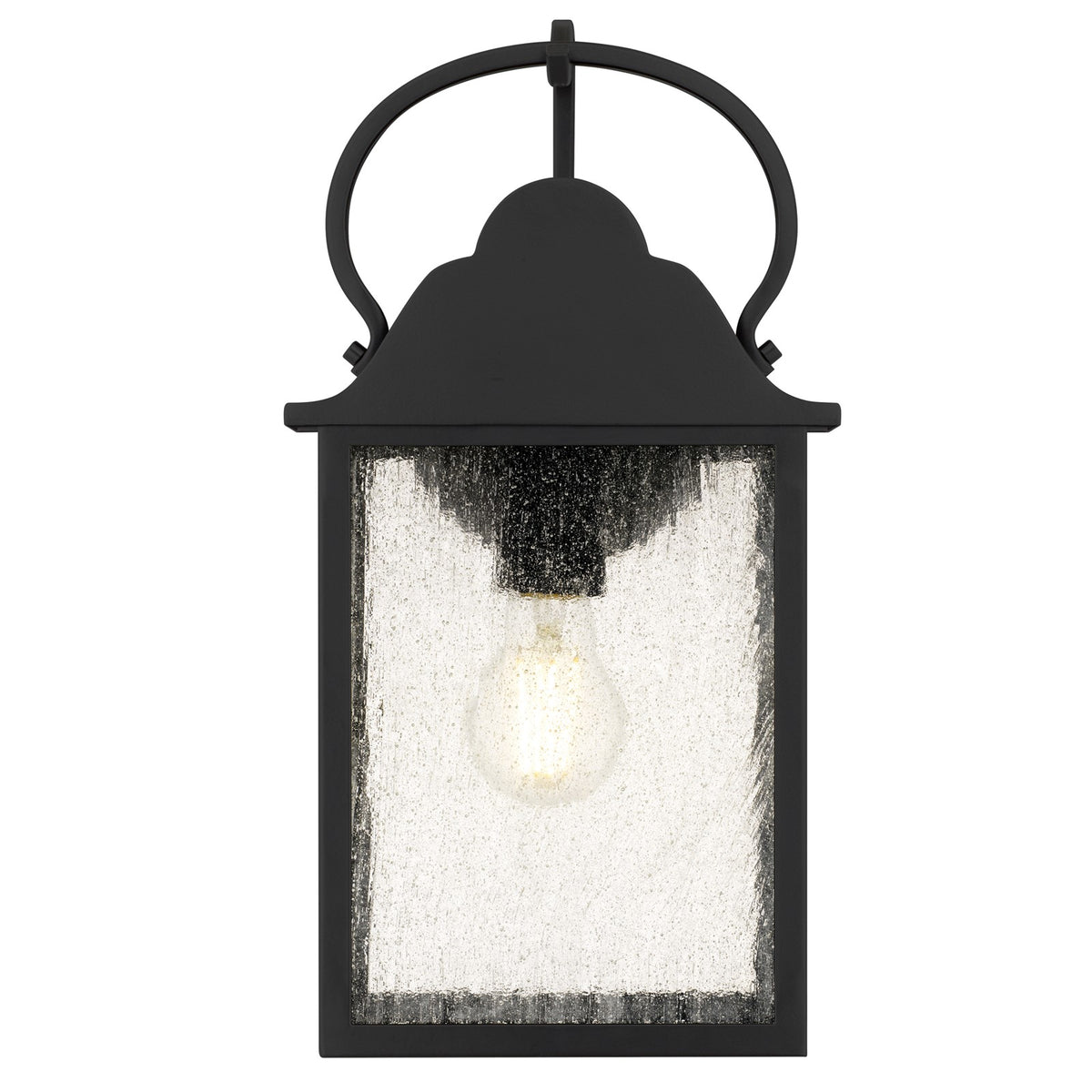 Quoizel Damian 15in 1-Light Outdoor Lantern | Traditional Matte Black and Clear Seedy Glass | Front Door & Porch | 7.5 x 6 x 15 in | Model DAM8307MBK