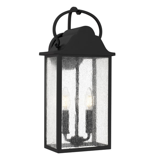 Quoizel Damian 18in 2-Light Outdoor Wall Lantern | Traditional Matte Black and Clear Seedy Glass | Front Door & Porch | Model DAM8407MBK