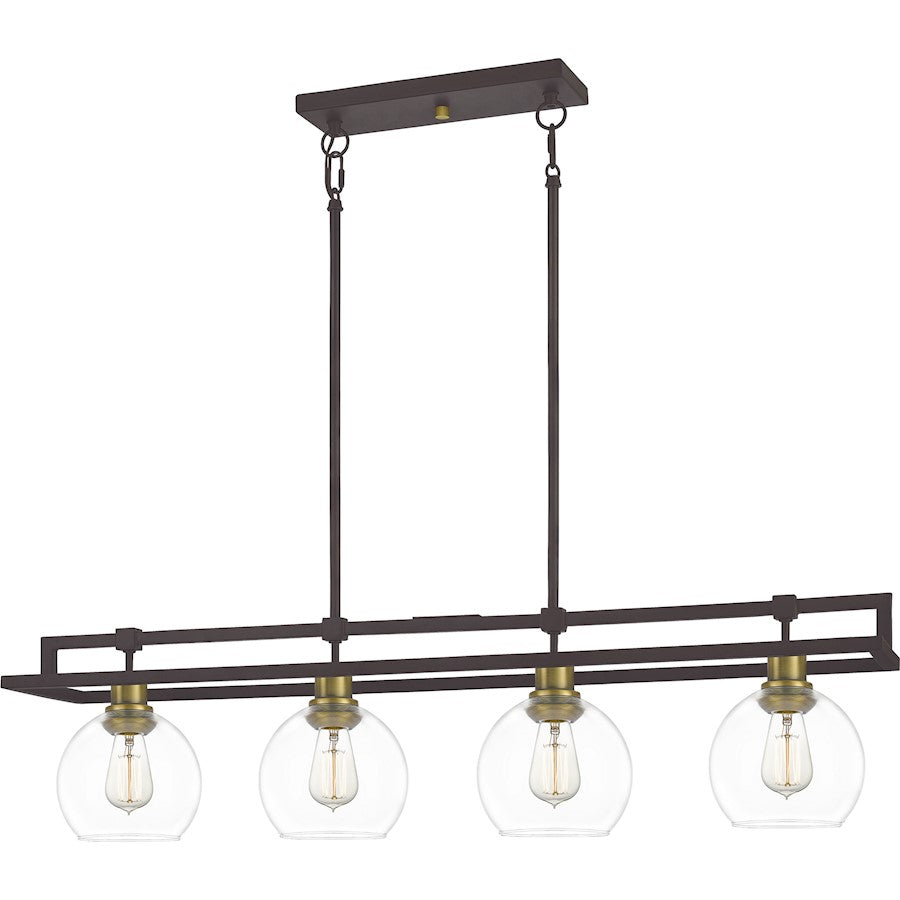 Quoizel Dobbs Linear 4 Light Chandelier, Old Bronze/Clear Glass