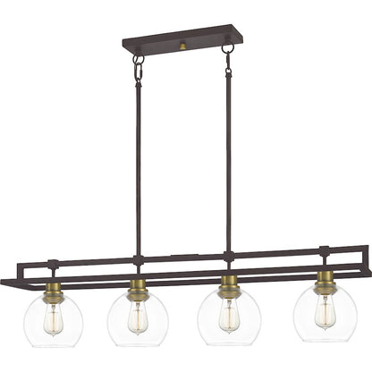 Quoizel Dobbs Linear 4 Light Chandelier, Old Bronze/Clear Glass