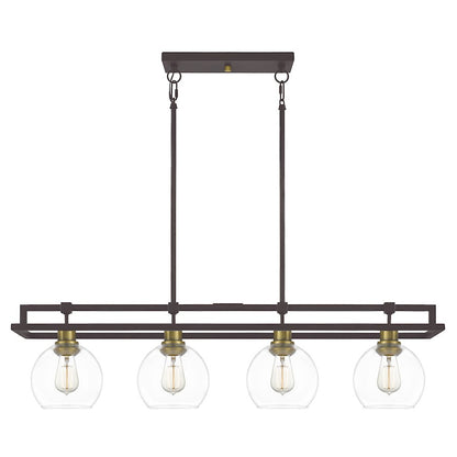 Quoizel Dobbs Linear 4 Light Chandelier, Old Bronze/Clear Glass