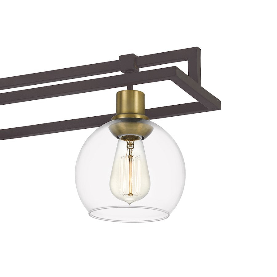 Quoizel Dobbs Linear 4 Light Chandelier, Old Bronze/Clear Glass