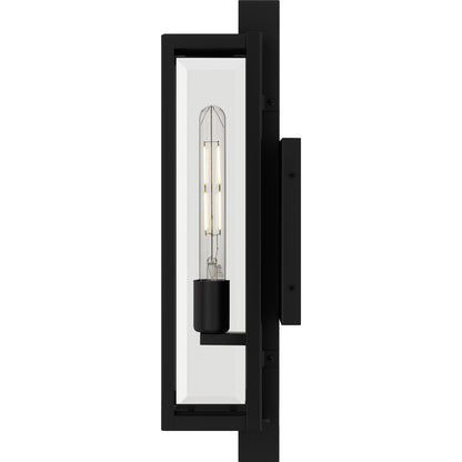 Quoizel Dale 20in 1-Light Outdoor Wall Lantern | Modern Matte Black and Clear Beveled Glass | Front Porch & Patio | Model DLE8405MBK