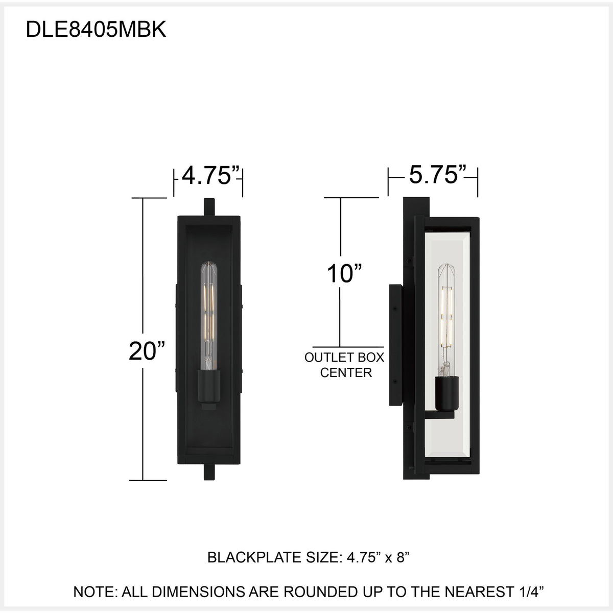 Quoizel Dale 20in 1-Light Outdoor Wall Lantern | Modern Matte Black and Clear Beveled Glass | Front Porch & Patio | Model DLE8405MBK