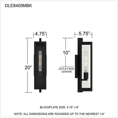Quoizel Dale 20in 1-Light Outdoor Wall Lantern | Modern Matte Black and Clear Beveled Glass | Front Porch & Patio | Model DLE8405MBK