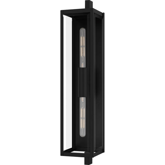 Quoizel Dale 32in 2-Light Outdoor Wall Lantern | Modern Matte Black and Clear Beveled Glass | Front Porch & Patio | Model DLE8407MBK