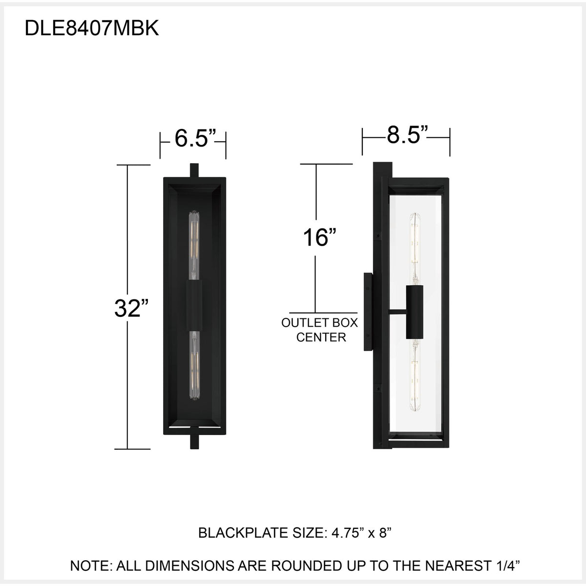 Quoizel Dale 32in 2-Light Outdoor Wall Lantern | Modern Matte Black and Clear Beveled Glass | Front Porch & Patio | Model DLE8407MBK