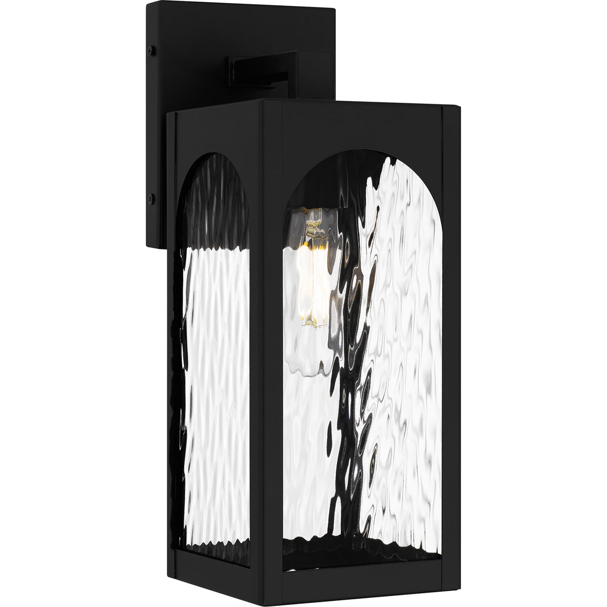 Quoizel Dallington 14in 1-Light Outdoor Wall Lantern | Transitional Matte Black and Clear Textured Glass | Entryway & Patio | Model DLG8405MBK