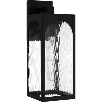 Quoizel Dallington 17in 1-Light Outdoor Wall Lantern | Transitional Matte Black and Clear Textured Glass | Entryway & Patio | Model DLG8406MBK