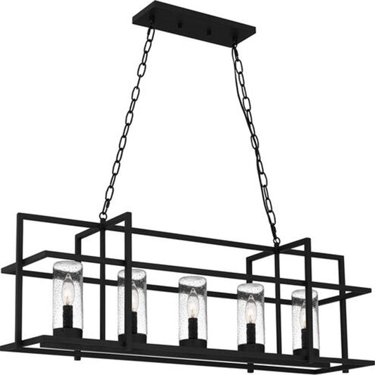 Quoizel Damien 37in 5-Light Island Chandelier | Transitional Earth Black and Clear Seedy Glass | Kitchen Island & Dining Room | Model DMN3537EK