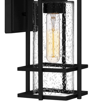 Quoizel Damien 1 Light Outdoor Lantern, Earth Black/Clear Seeded
