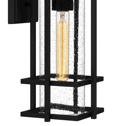 Quoizel Damien 1 Light Outdoor Lantern, Earth Black/Clear Seeded