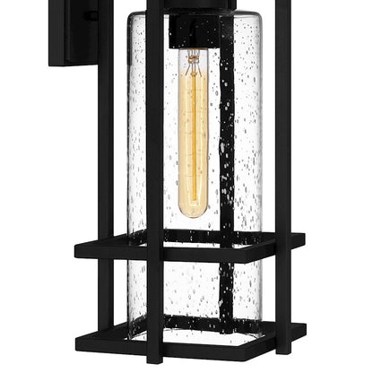 Quoizel Damien 1 Light Outdoor Lantern, Earth Black/Clear Seeded