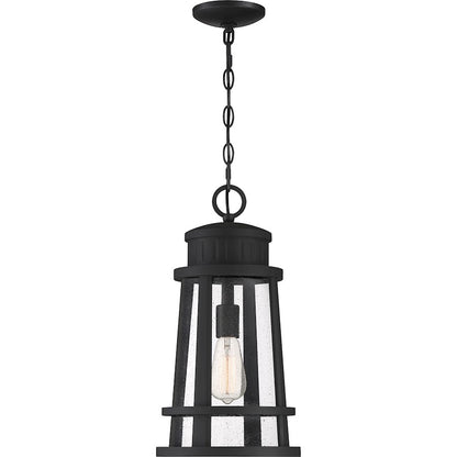 Quoizel Dunham 1 Light Outdoor Hanging, Earth Black/Seeded Glass