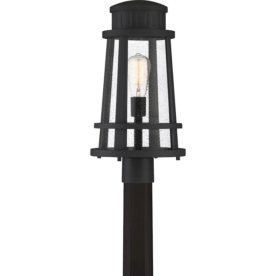 Quoizel Dunham 1 Light Outdoor Post, Earth Black/Clear Seeded Glass