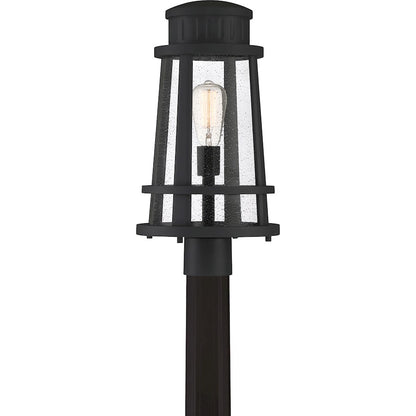 Quoizel Dunham 1 Light Outdoor Post, Earth Black/Clear Seeded Glass