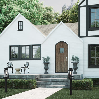 Quoizel Dunham 1 Light Outdoor Post, Earth Black/Clear Seeded Glass