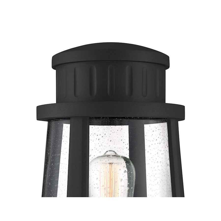 Quoizel Dunham 1 Light Outdoor Post, Earth Black/Clear Seeded Glass