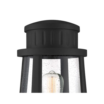 Quoizel Dunham 1 Light Outdoor Post, Earth Black/Clear Seeded Glass