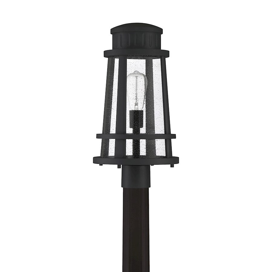 Quoizel Dunham 1 Light Outdoor Post, Earth Black/Clear Seeded Glass