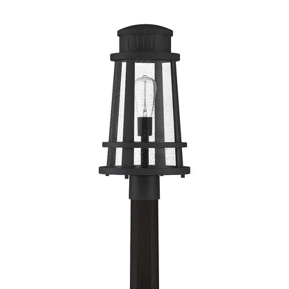 Quoizel Dunham 1 Light Outdoor Post, Earth Black/Clear Seeded Glass