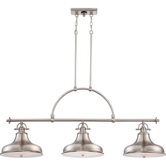 Quoizel Emery 53in 3-Light Island Chandelier | Traditional Brushed Nickel and Nickel Metal | Kitchen Island & Dining Room | Model ER353BN