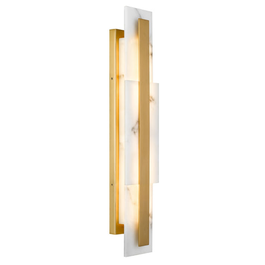 Quoizel Esme 24in LED Wall Sconce | Contemporary Brushed Gold and Alabaster Faux Alabaster | Bathroom & Hallway Vanity Light | Model ESM8705BRG