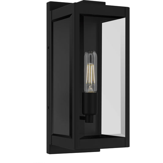 Quoizel Eastover 16in 1-Light Outdoor Wall Lantern | Transitional Earth Black Steel and Clear Beveled Glass | Front Door & Porch | Model EVR8406EK