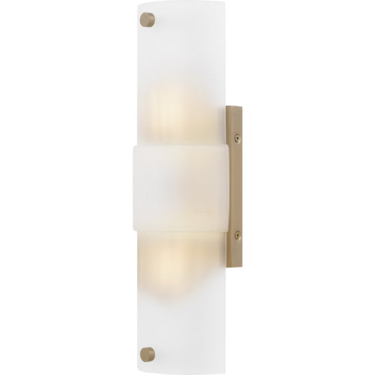 Quoizel Finnegan 16in 2-Light Wall Sconce | Modern Bronze Gold and Etched Glass | Bathroom Vanity & Hallway | 5 x 3.5 x 16 in | Model FGN8705BGD