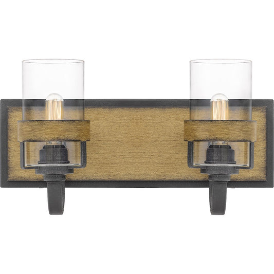 Quoizel Finch 2 Light Bath, Aged Walnut/Clear Glass