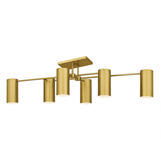 Quoizel Foreland 50in 6-Light Semi-Flush Mount | Modern Brushed Gold and White Metal Shade | Kitchen Island & Dining Room | Model FLD1750BRG