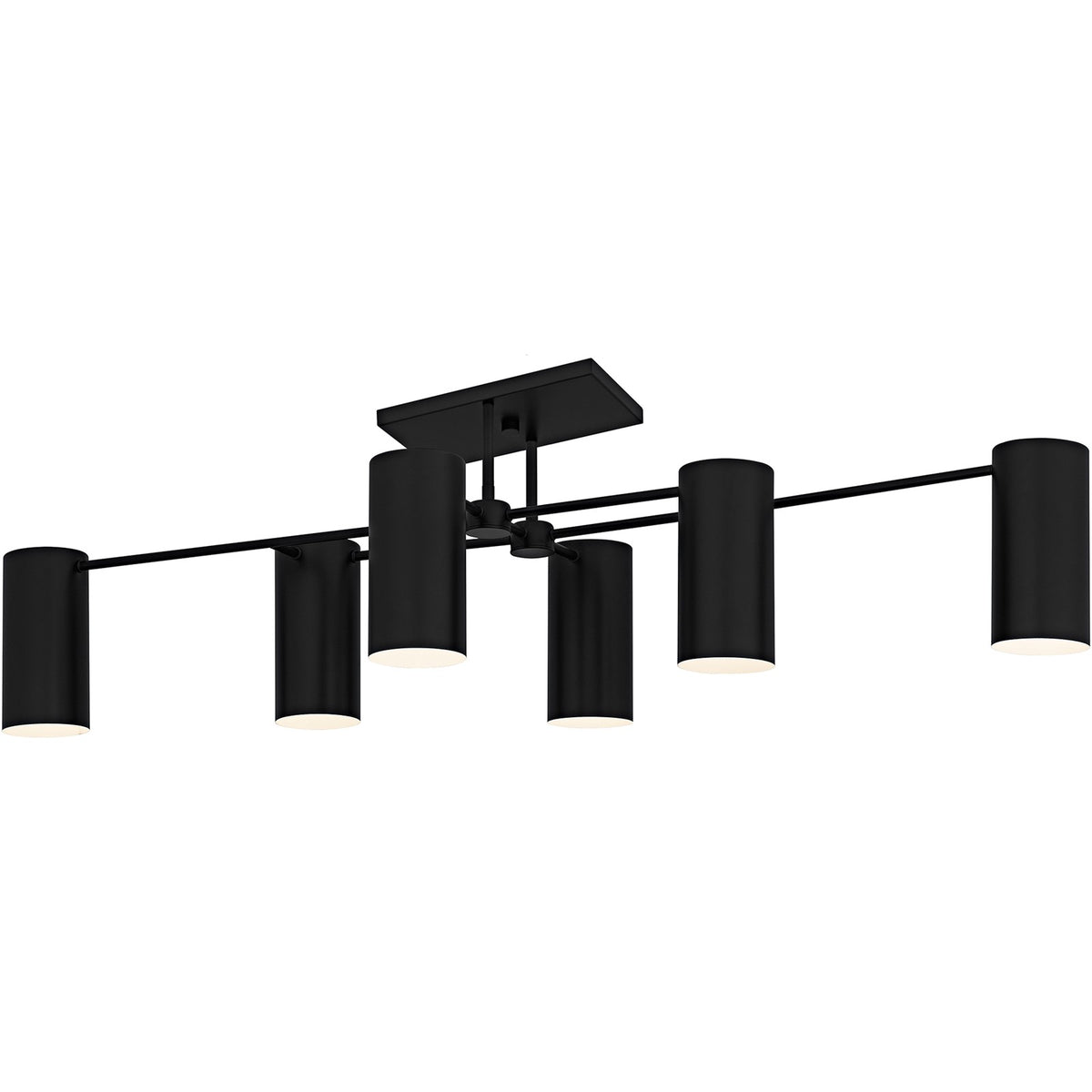 Quoizel Foreland 50in 6-Light Semi-Flush Mount | Modern Matte Black and White Metal Shade | Kitchen Island & Dining Room | Model FLD1750MBK