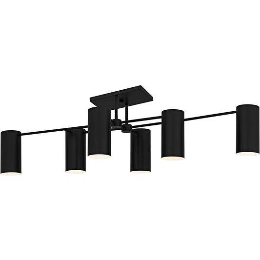 Quoizel Foreland 50in 6-Light Semi-Flush Mount | Modern Matte Black and White Metal Shade | Kitchen Island & Dining Room | Model FLD1750MBK
