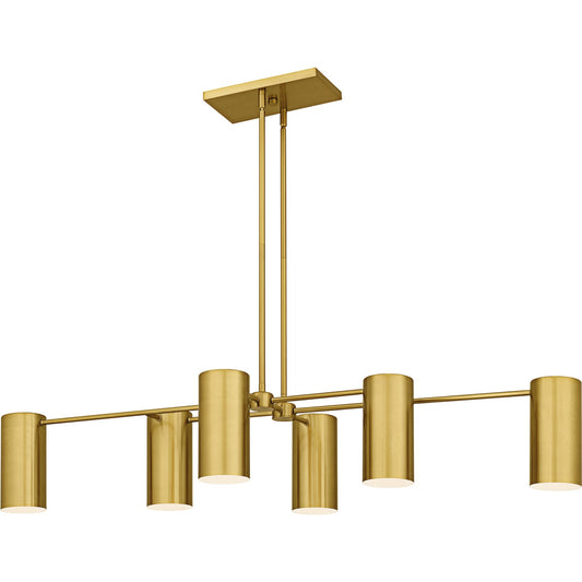 Quoizel Foreland 50in 6-Light Island Chandelier | Modern Brushed Gold and White Metal | Kitchen Island & Dining Room | Model FLD650BRG
