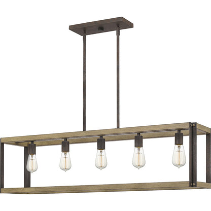 Quoizel Finn Linear 5 Light Chandelier, Rustic Black