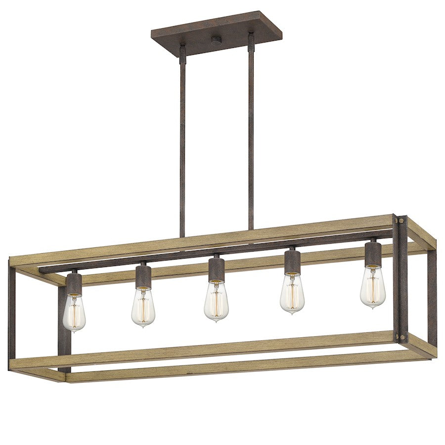 Quoizel Finn Linear 5 Light Chandelier, Rustic Black