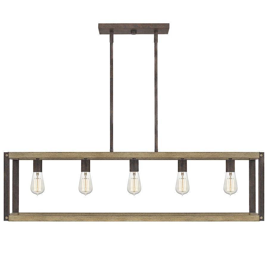 Quoizel Finn Linear 5 Light Chandelier, Rustic Black